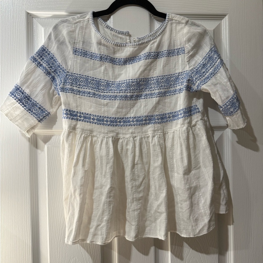 White and Blue Embroidered Dress- Caslon